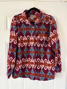 Vintage Wrangler Aztec Southwestern Print Fleece Button Down Size Large